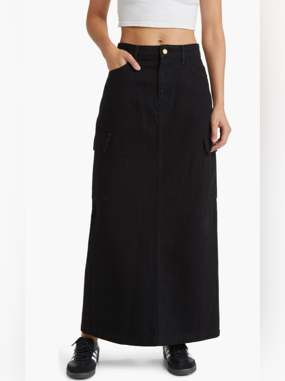 Something New Denim Maxi Skirt in Black